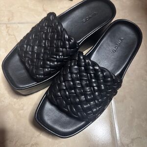 Vince Camuto Black Woven Leather Wedge Womans’ Sandals Never Used size 6.5
